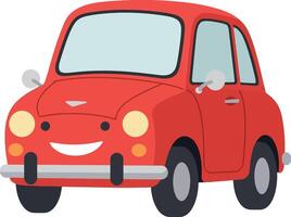 Cute red cartoon car with a smiling face in a flat art style vector