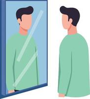 A man gazing thoughtfully into a mirror with a minimal and flat design illustration vector