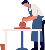 A man shaping clay on a pottery wheel in minimal style art vector