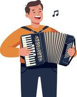 Cheerful man playing accordion in flat design style art vector
