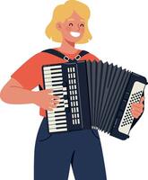 Happy girl playing accordion with joy in a flat, colorful illustration vector