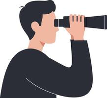A man using binoculars to observe distant landscapes in a minimal and modern style illustration vector