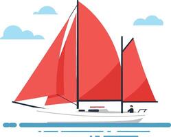 Sailboat with red sails gliding across calm waters in a minimalist illustration vector