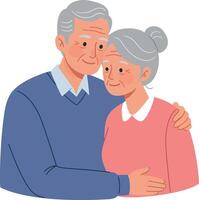 Elderly couple embracing with warmth in a flat and minimal style illustration vector