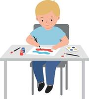Young boy painting at a table in a minimal style art vector