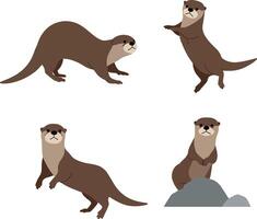 Four playful otters in various poses showcasing a flat design style illustration vector