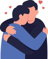 Two men embracing affectionately in a warm and loving scene, minimal illustration vector