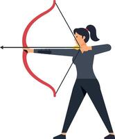 Archer aiming with a red bow in a flat illustration style showcasing focus and determination vector