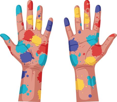 Colorful painted hands showcasing creativity in a flat design illustration