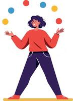 A joyful juggler performing with colorful balls in a flat design illustration vector