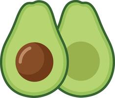 Two halves of a ripe avocado with a brown pit in a flat, minimal illustration vector