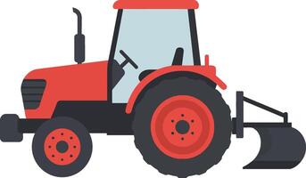 Red tractor with plow attachment in flat design art vector