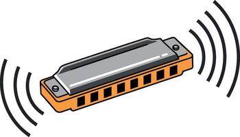 Harmonica with sound waves illustrated in a flat and minimal style art vector