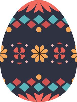 Decorative egg with vibrant floral patterns in flat style art