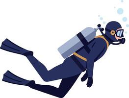Scuba diver exploring underwater depths in flat art style with bubbles rising around him, showcasing adventure and tranquility in the ocean vector