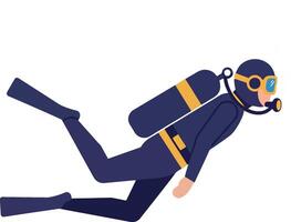 A scuba diver exploring the underwater world in a minimal flat illustration vector