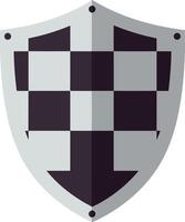 Shield design with a black and white checkered pattern in a minimal illustration vector