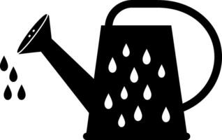 Black watering can with water droplets in minimal flat art vector
