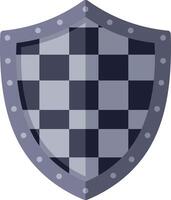 Shield design featuring a checkered pattern in shades of grey, flat style art vector