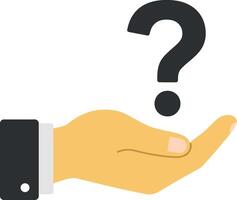 Hand with raised palm holding a question mark in a flat illustration vector