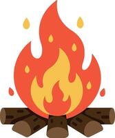 Campfire flames crackling over logs in a warm and inviting flat illustration vector