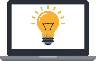 Laptop displaying a bright light bulb symbol in flat art style vector