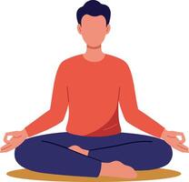 A man meditating in a cross-legged position with a calm expression in flat art vector