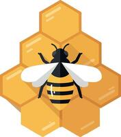 Honeybee perched on honeycomb in flat art style showcasing natures intricate design and vibrant colors in a minimalistic composition vector