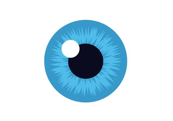 Blue eye with detailed iris and bright pupil in flat art style