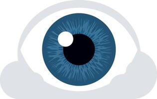 Large blue eye illustration featuring intricate details in a minimal style with soft cloud elements, art vector