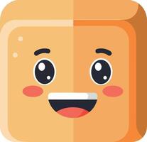 Happy cartoon-style cube-shaped cheese with expressive eyes and smiling mouth in flat art vector