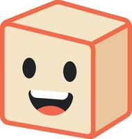 Happy smiling cube character with a playful expression in flat art vector