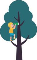 A child climbing a tree with binoculars in a playful flat illustration vector