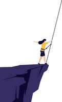 A climber standing confidently on a cliff edge in a flat and minimal design illustration vector