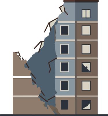 Damaged building with cracked walls in a flat design style illustration