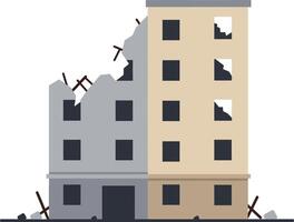 Damaged buildings with crumbled walls and broken windows in minimal art vector