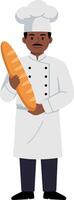 Chef holding a freshly baked baguette in a white uniform, flat art vector