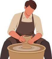 A focused potter shaping clay on a wheel in a minimalistic style illustration vector