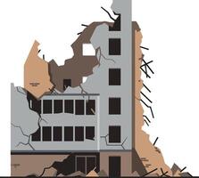 A partially collapsed building in a detailed flat style showcasing destruction and decay in art vector