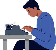 Man focused on typing at a vintage typewriter in a minimal style art vector