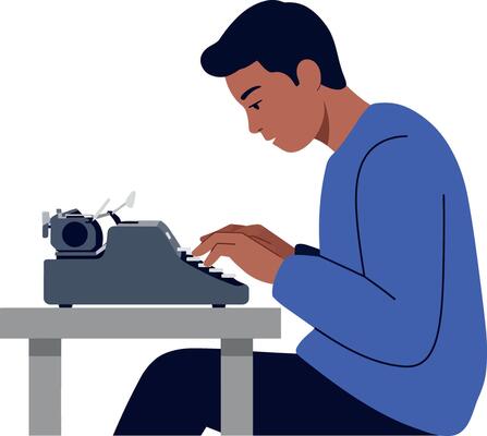 Man focused on typing at a vintage typewriter in a minimal style art
