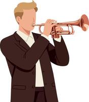 Musician playing a trumpet in a formal suit with minimal design style art vector