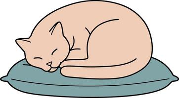 A sleeping cat curled up peacefully on a soft pillow in minimal art vector