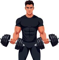 Strong man lifting heavy dumbbells in a minimal style illustration vector