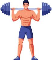 Athletic man lifting heavy weights in a flat and minimal illustration vector