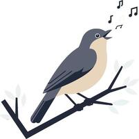 A singing bird perched on a branch in a flat style art vector