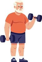Elderly man exercising with dumbbells in a flat design illustration vector