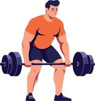 Strong man lifting weights in a dynamic pose, flat design art vector