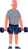Elderly man lifting dumbbells in a flat, minimal style illustration vector