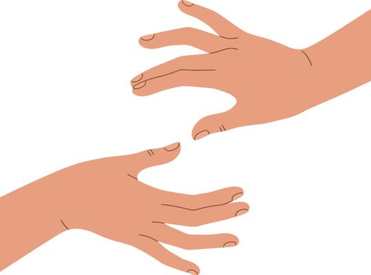 Two hands reaching towards each other in a flat minimal design art
